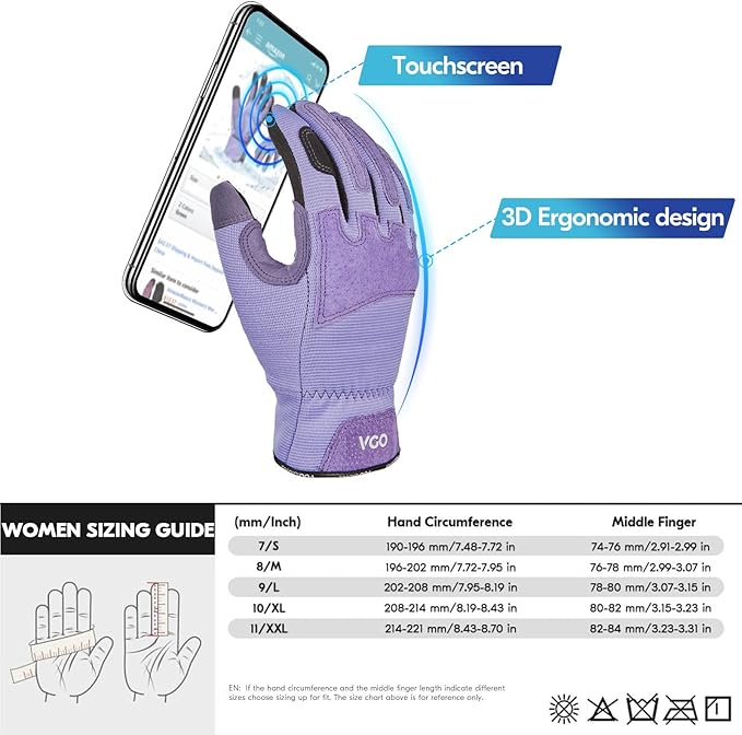Vgo... Winter Gardening Gloves Women,Safety Work Gloves, Puncture-proof,Thornproof,Touchscreen(1 Pair,L,Purple,SL7471FLWP)-VerdiqueGarden