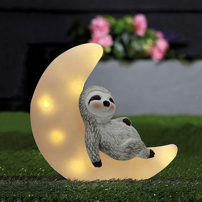 Garden Sloth Statues Outdoor Decor, Solar Powered Resin Lawn Ornaments with 8 LEDs Warm White, Outdoor Decoration for Patio Yard Lawn Porch Housewarming Garden Gift-VerdiqueGarden