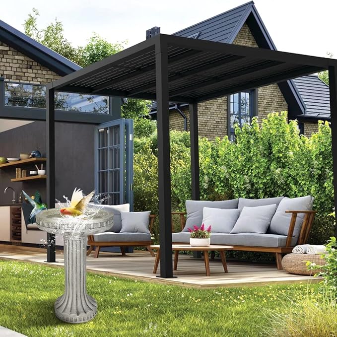 SKYFIRE 24 Inch Height Outdoor Bird Bath - Fibre Reinforced Concrete Large Bird Bath Stylish with Modern Pedestal for Garden, Patio, Lawn, Backyard - 16”W X 24”H Contemporary Birdbaths & Supports-VerdiqueGarden