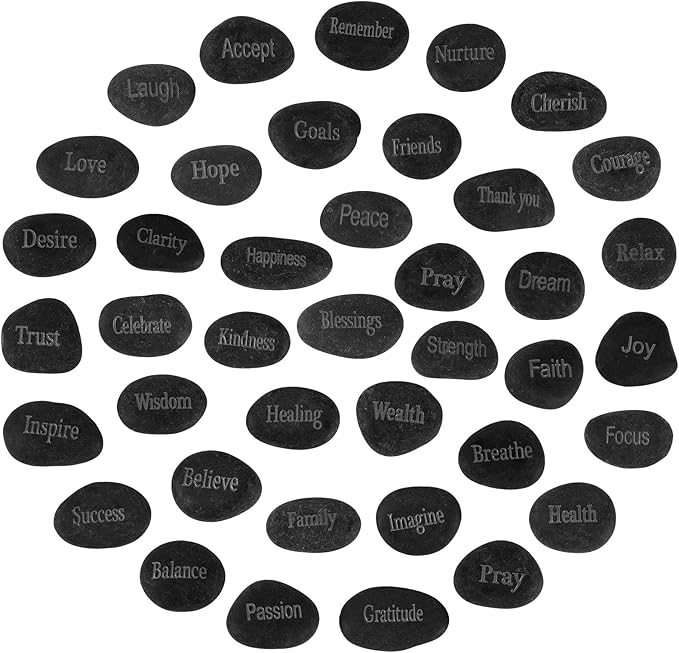 Fabbay Engraved Inspirational Stones Encouragement Motivational Rocks with Words Garden Positive Gift for Christmas Thanksgiving(Black,40 Pcs)-VerdiqueGarden