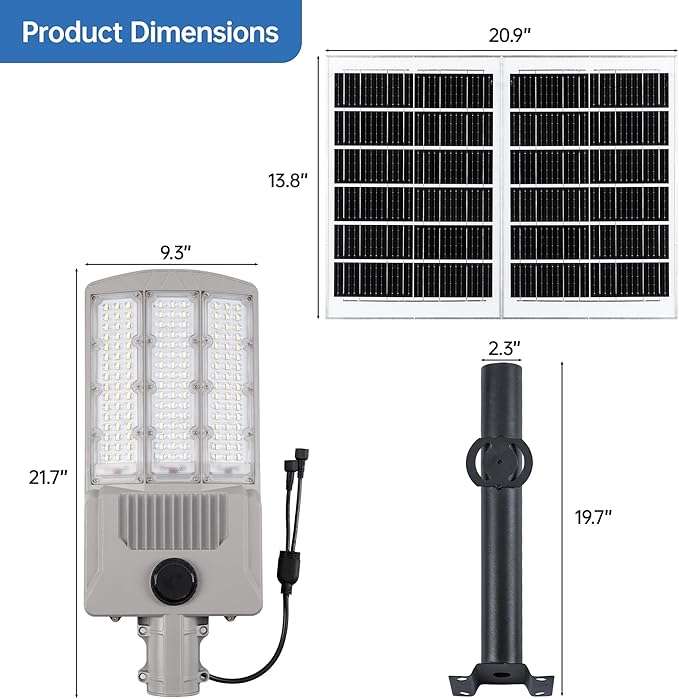 11000W Solar Street Light Outdoor with Dual Solar Panels IP65 Waterproof – 650,000LM 3-Sided LED Lights, 144pcs LEDs, 50000mAh Battery, Motion Sensor, Dusk to Dawn for Parking Lot, Yard,Garden-VerdiqueGarden