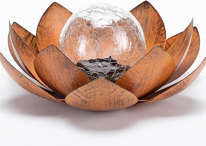Huaxu Solar Lights Outdoor Decor Metal Lotus Flower LED Waterproof Glass Decorative Gifts for Garden Lover Women Mom Table Pathway Lawn Patio Yard Ground-VerdiqueGarden