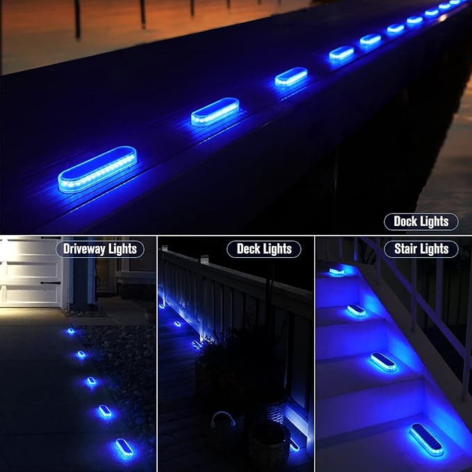 Honalia Solar Dock Lights Outdoor Waterproof IP68, Driveway Lights Solar Powered 6 Pack, Blue Solar Deck Lights Warning Concrete Step Lights for Driveway Deck Stairs Marine Dock Runway-VerdiqueGarden