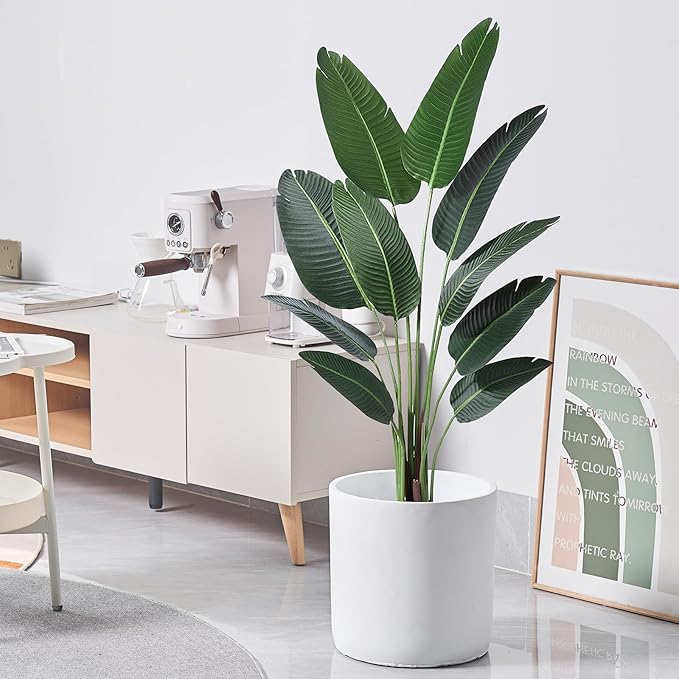 11 Inch Pot for Plants, Large Cement Planter with Drainage Hole, Mid-Century Modern Concrete Flower Pots for Home Decor, Office & Outdoor (White)-VerdiqueGarden