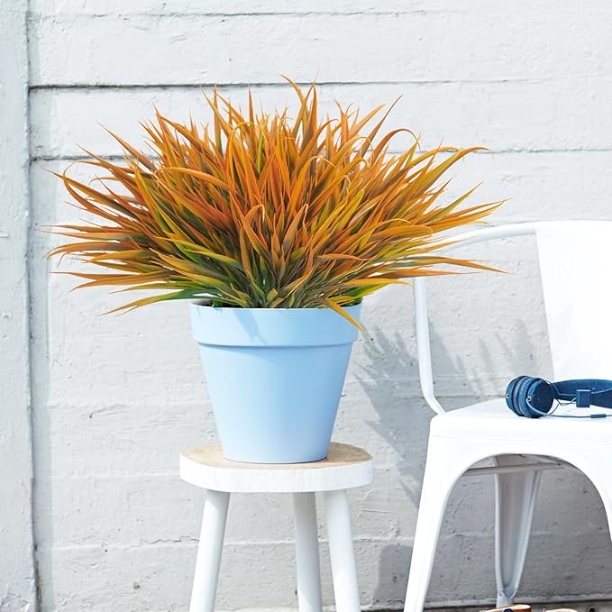 Uieke 28 Bundles Artificial Outdoor Plants UV Resistant Fake Grass Plants Faux Plastic Plants Greenery Shrubs for Home Garden Pathway Window Box Front Porch Cemetery Fall Decor, Autumn Orange-VerdiqueGarden
