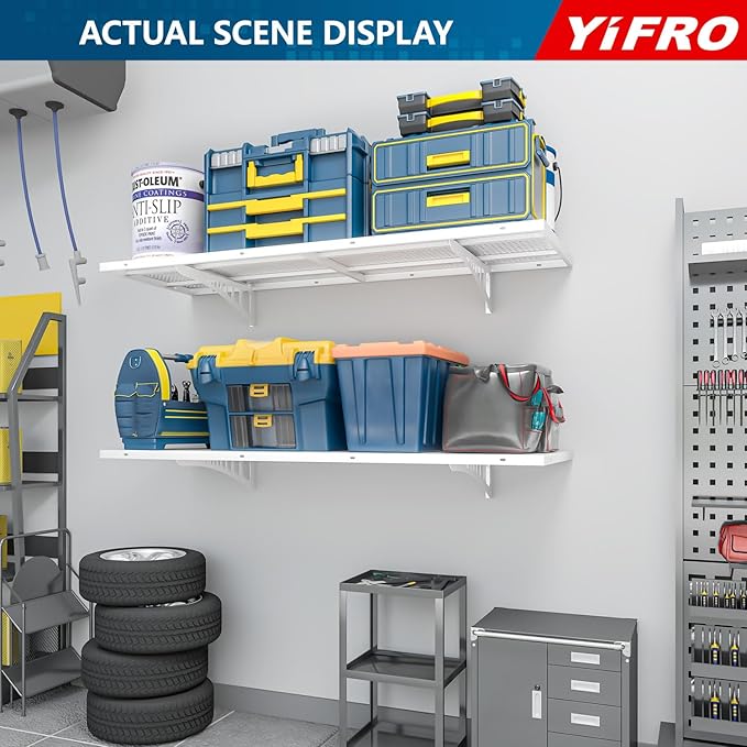 4-Pack 1.5x4ft Heavy Duty Garage Wall Shelving, 1000 lbs Load Capacity, Garage Storage Rack with Hooks, White-VerdiqueGarden