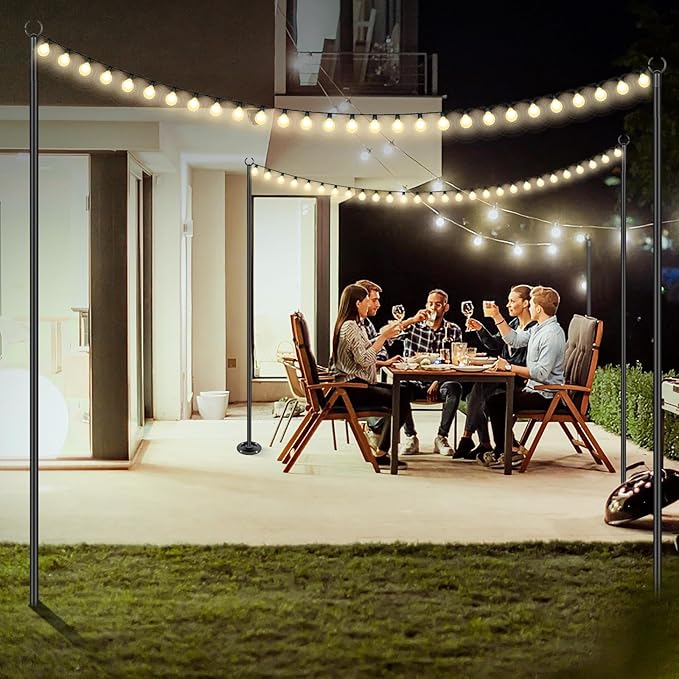 String Lights Poles Outdoor 10.3FT, 2 Pack 2 in 1 Upgraded Metal Light Poles for Hanging String Lights, Outside Lighting Stand with Hooks for Wedding, Parties, Deck, Garden, Fence Decor-VerdiqueGarden