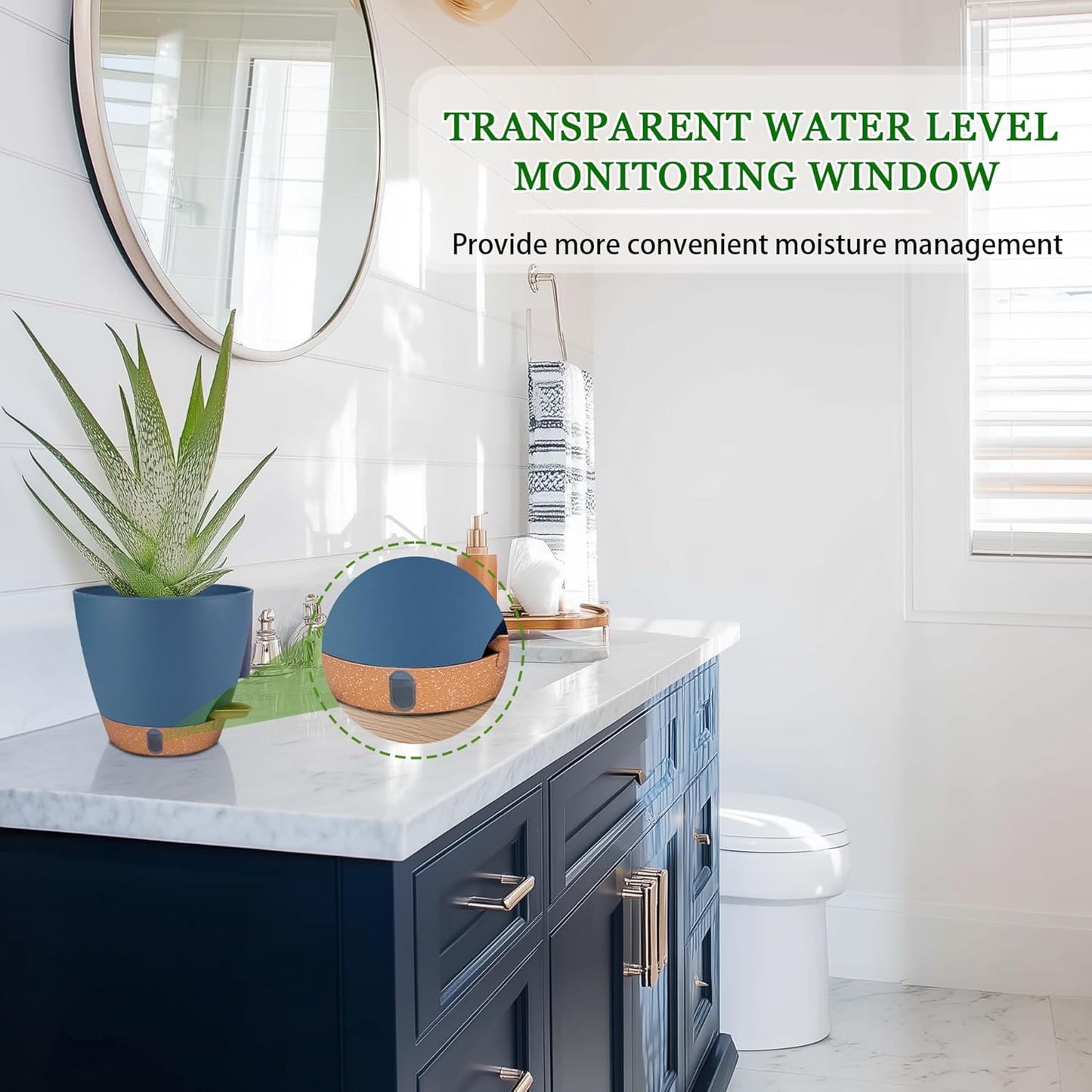 2 Pack 8 inch Plant Pots, Plastic Self Watering Planters with Drainage Holes, Deep Reservoir, Water Level Indicator, Modern Decorative Flower Pots for Indoor Outdoor Plants (Navy Blue, 8 inch)-VerdiqueGarden