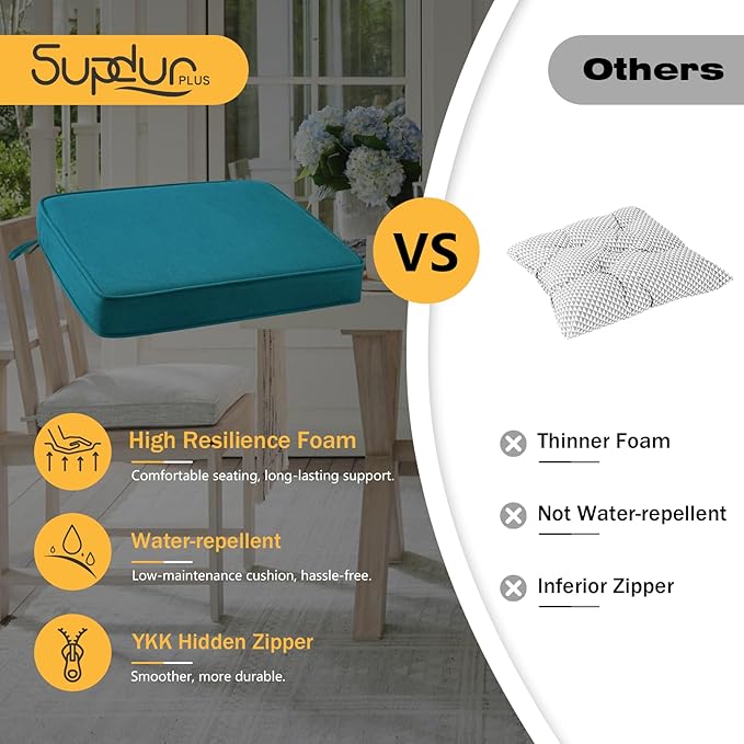 Outdoor Sunbrella Square Corner Seat Cushion, 19"x19"x3", Set of 4, Non Slip Seat Cushion Pads with Removable Cover for Patio Furniture, Garden Yard Lawn, Spectrum Peacock-VerdiqueGarden