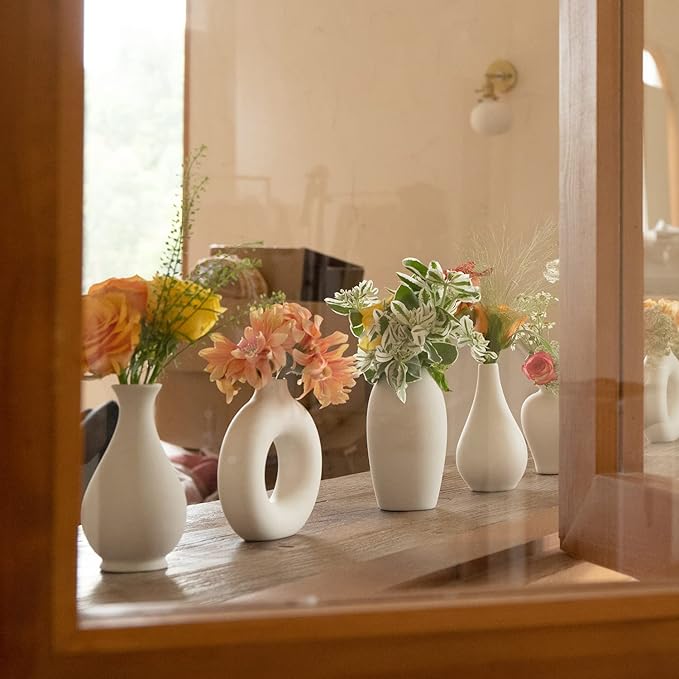 Ceramic Bud Vase Set of 8, Small Vase for Flowers, White Mini Bud Vase in Bulk for Centerpieces, Rustic White Ceramic Vase Set for Flowers, Room Décor, Wedding Party-VerdiqueGarden
