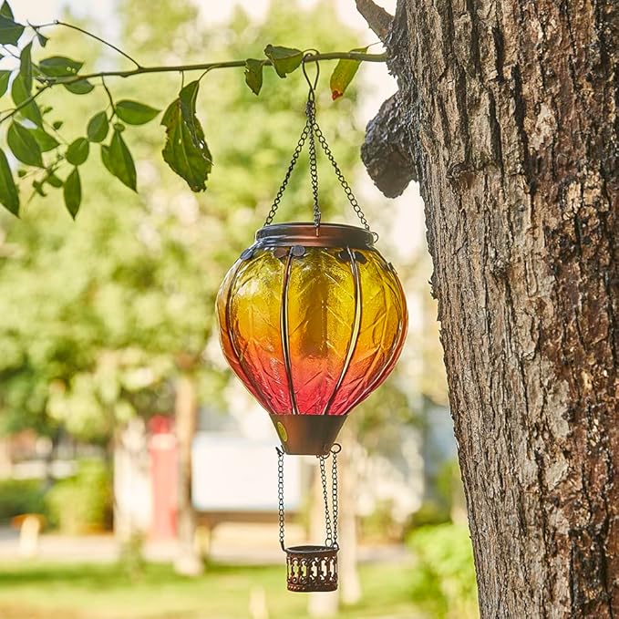 Hot Air Balloon Solar Lantern with Flickering Flame Hanging Solar Lights Outdoor Waterproof Lanterns for Garden Patio Yard Party Decoration-VerdiqueGarden