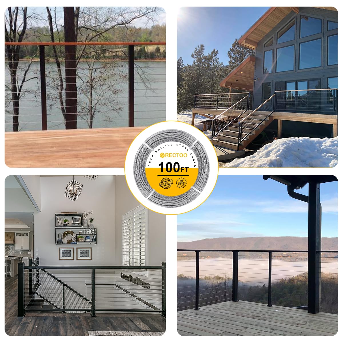 100FT 1/8" T316 Stainless Steel Cable with Cutter, 7x7 Strands Aircraft Wire Rope for Deck Railing, Stair Handrail, Porch Fence, High Strength for Indoor and Outdoor Use-VerdiqueGarden