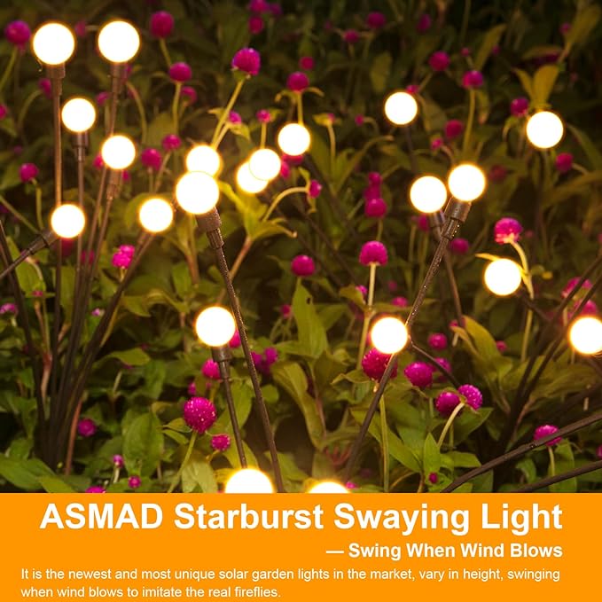ASMAD Solar Lights Outdoor(6-Pack, 48 LEDs), Solar Garden Lights, Outdoor Decorations, Firefly Light for Patio Decor, Big Bulb, Unique Gifts for Women, Gifts for Grandma-VerdiqueGarden