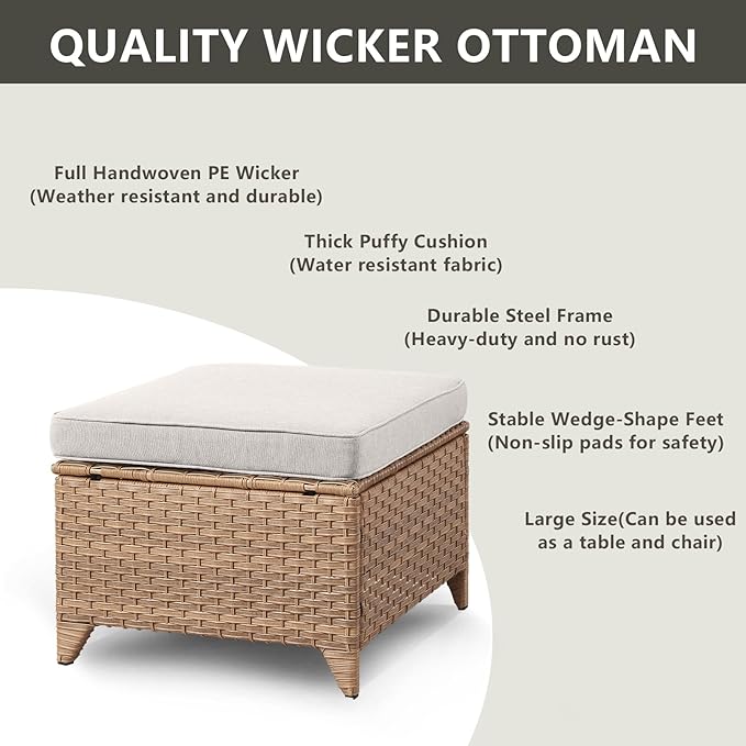 Outdoor Wicker Patio Furniture Set - 5 Piece Rattan Patio Conversation Set with 2 Rocking Swivel Chairs,2 Ottomans and 1 Sofa for Porch Deck Backyard Garden(Yellow/Beige)-VerdiqueGarden