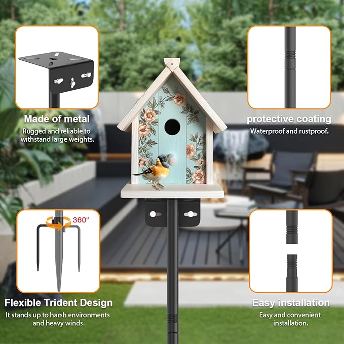 2 Pack 80 Inch Adjustable Bird Feeder Pole,Bird House Pole Suitable for Feeders & Birdhouse,Weather Station,Heavy-Duty Rustproof Design,Enhance Outdoor Decor & Birdwatching Experience-VerdiqueGarden