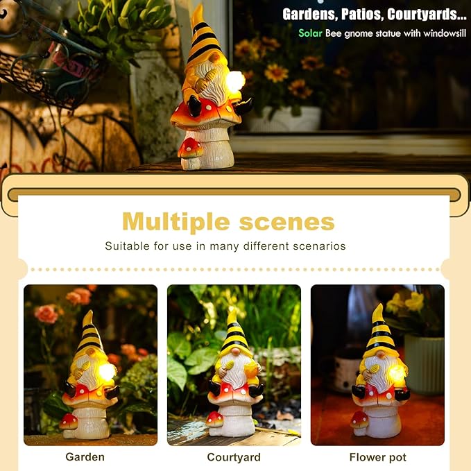 Solar Gnome on Mushroom Decor for Yard Decorations - 10 Inch Gnome Statue Decor for Outdoor,Perfect Garden Gifts for Women,Mom-VerdiqueGarden