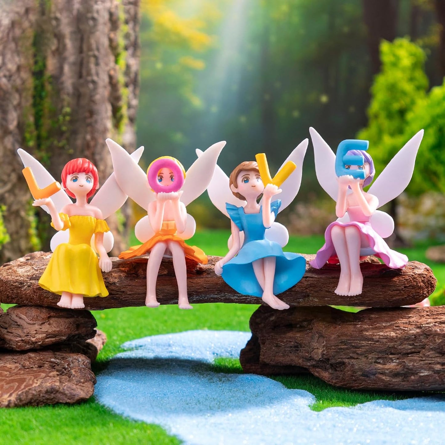 ONEST 4 Pieces Miniature Fairy Garden Accessories Small Fairy Figurines Hand Painted Fairies Figures Girl Fly Wing Figurines for Car Decor Fairies Garden Flower Pot Birthday Cake Topper-VerdiqueGarden
