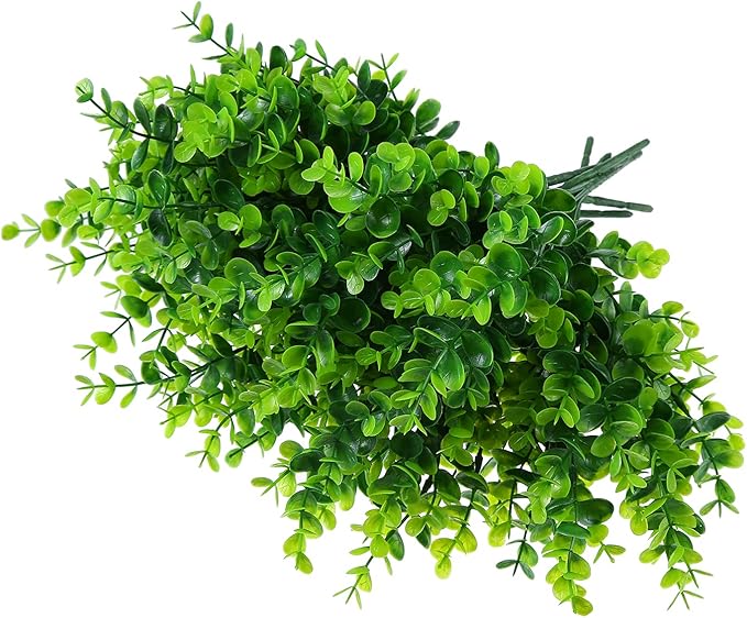 Artificial Plants Flowers Grass Shrubs 8 Pack No Fade Faux Plastic Flowers Outdoor for Farmhouse Garden Porch Patio Indoor Wedding Decoration Greenery Fake Plants uv Resistant (1#Green)-VerdiqueGarden