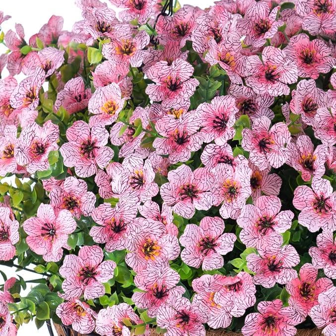 Artificial Fake Hanging Plants Flowers with Basket Outdoor Spring Decor, Faux Silk Pink Daisy in Pot Planter Realistic UV Resistant for Porch Home Indoor Patio Balcony Garden Yard-VerdiqueGarden