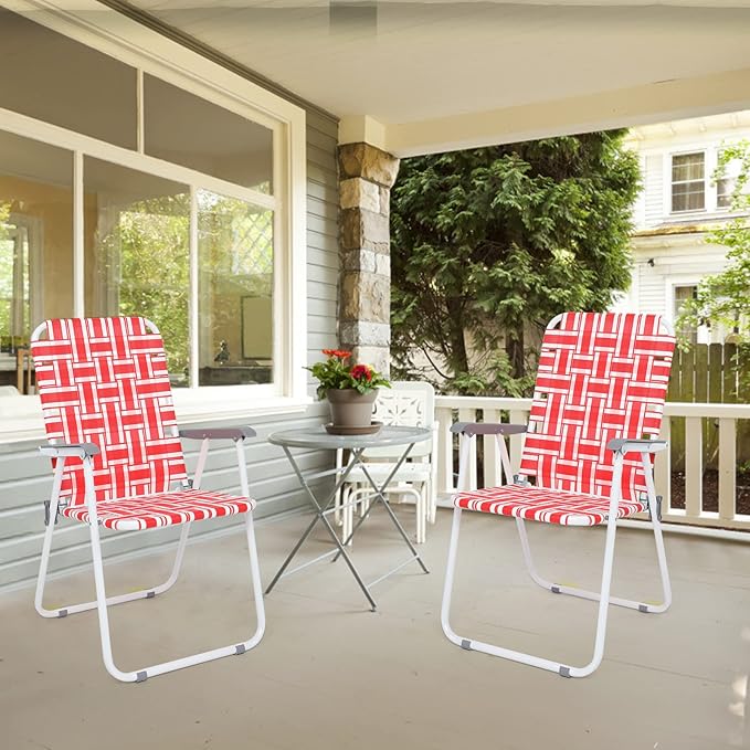 VINGLI Patio Lawn Webbed Folding Chairs Set of 4, Outdoor Beach Chair Portable Dining Chair for ir for Outdoor Yard, Garden(Red, Classic)-VerdiqueGarden