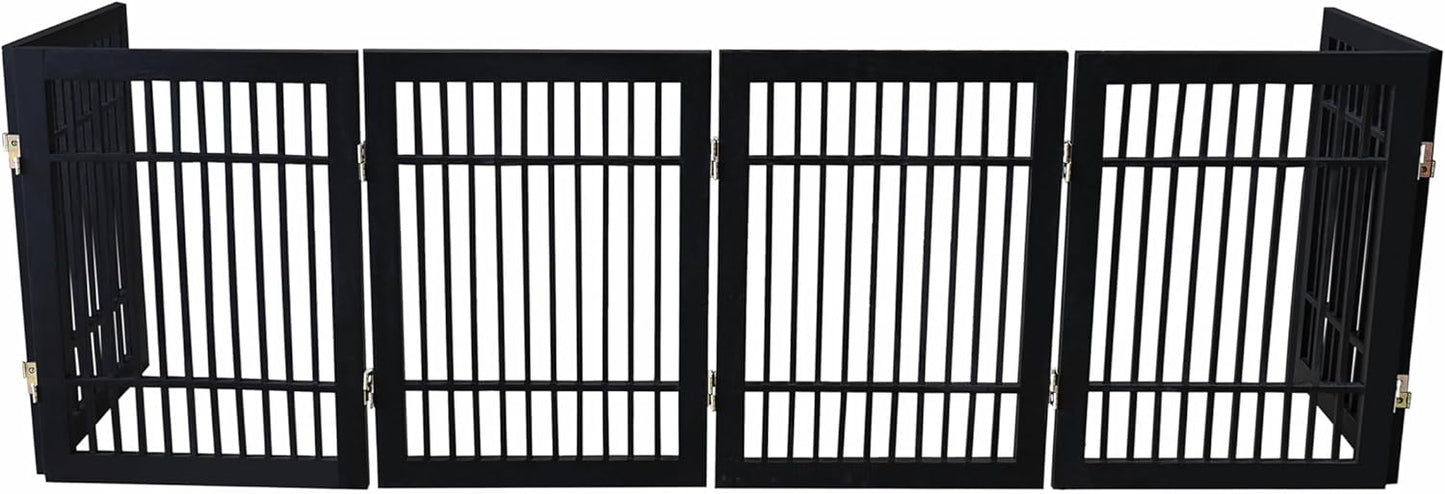 Pet Dog Gate Strong and Durable Freestanding Folding Acacia Hardwood Portable Wooden Fence Indoors or Outdoors by Urnporium (Black Pet Gate, 6 Panel 24" Tall)-VerdiqueGarden