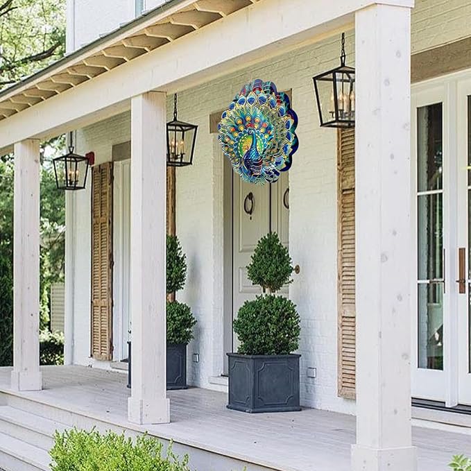 Peacock Wind Spinners Metal Peacock Gifts for Mom Women Grandma,12inch Hanging Wind Spinner for Outdoor&Indoor Decor Wind Kinetic Christmas Ornament Gifts for Yard Garden Decoration-VerdiqueGarden