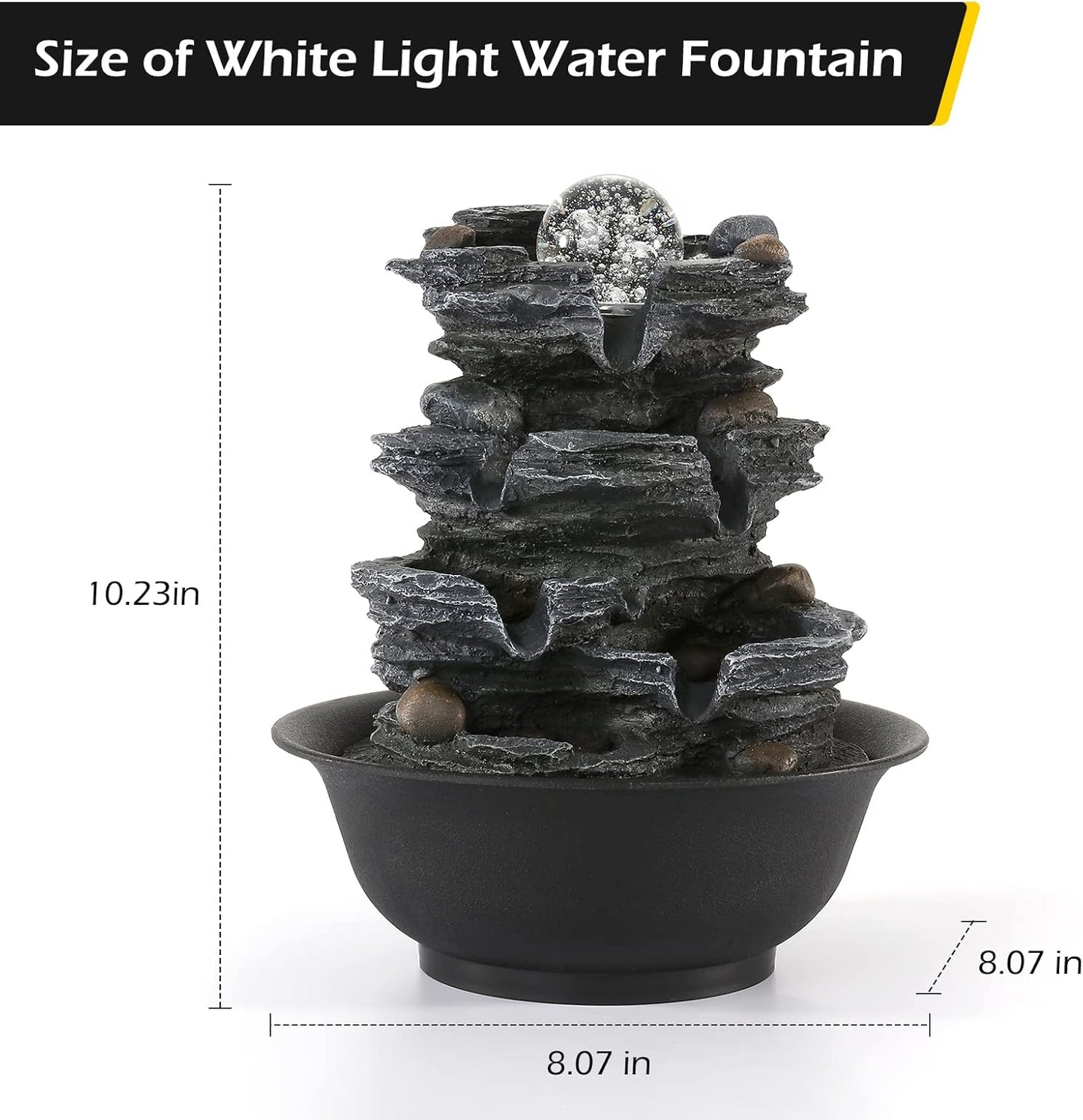 Dyna-Living Tabletop Water Fountain Indoor Waterfalls Fountains with White LED Light Decorative Feng Shui Tabletop Fountain with Automatic Pump-VerdiqueGarden