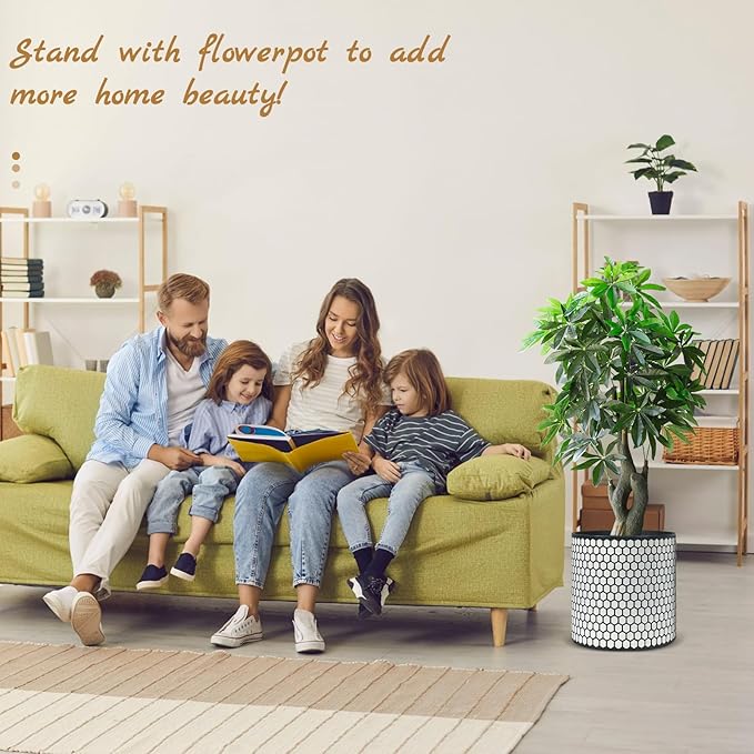 12 Inch Flower Pot Without Bracket with Drainage Holes Suitable for Indoor and Outdoor Decorative Planting (Black White Hexagon, 12 Inches)-VerdiqueGarden