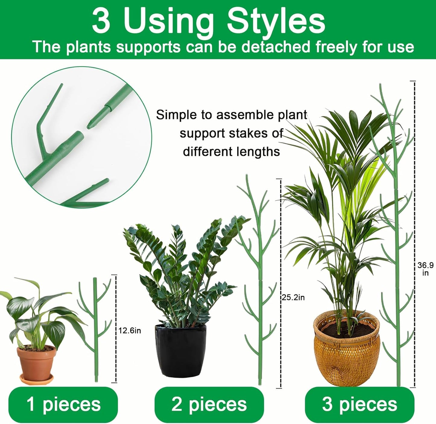 Orgrimmar 6 Pack Monstera Plant Support Stakes Adjustable Length with Green Ties for Indoor Outdoor Climbing Plants-VerdiqueGarden