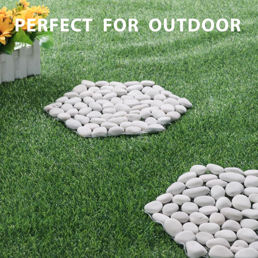 12 inch River Rock Stepping Stone - Pavers for Outdoor Garden Walkway, Landscaping - Polished Pebble Step Stones for Patio Yard Lawn Pathway, Set of 6 (Hexagon,White)-VerdiqueGarden