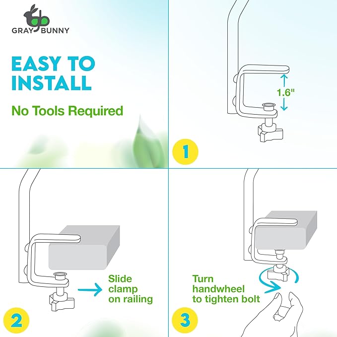 Gray Bunny Deck Hook 2 Pack, 30 Inch Bird Feeder Pole, with Non-Slip Clamp Deck Bird Feeder Hanger for Railing for Feeders, Planters, Suet Baskets, Lanterns, Wind Chimes and More-VerdiqueGarden