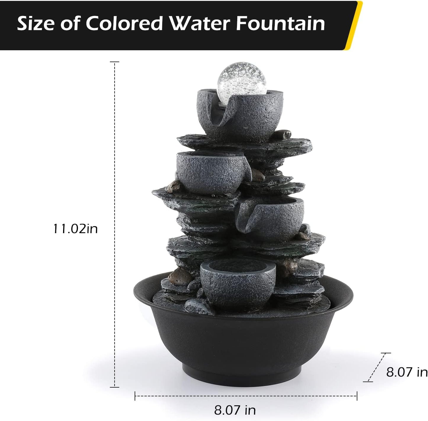 Dyna-Living Tabletop Water Fountain Indoor Waterfalls Fountains with Colored LED Light Decorative Tabletop Fountain with Automatic Pump-VerdiqueGarden