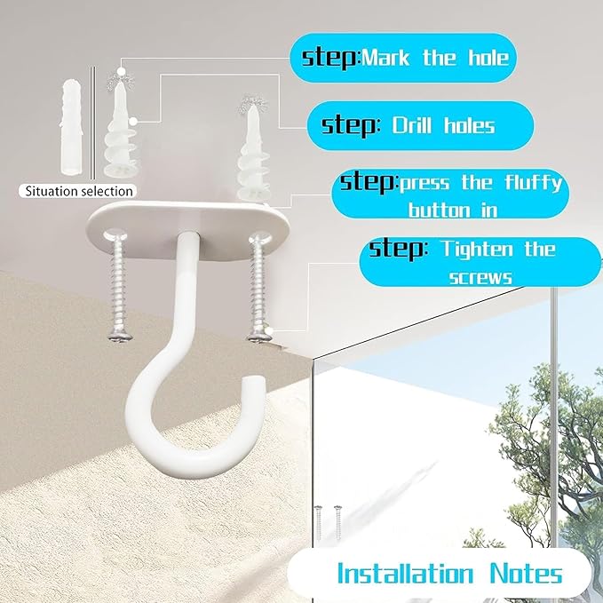 Ceiling Hooks for Hanging Plants-Metal Heavy Duty Wall Mounted Hangers for Hanging Bird Feeders, Planters, Wind Chimes, Include Professional Drywall Anchors (Pure White) 3 Pack-VerdiqueGarden