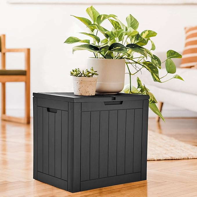 YITAHOME 30 Gallon Deck Box Outdoor Storage Box, Waterproof Resin Package Delivery and Storage Box with Lockable Lid for Patio Furniture Cushions, Pool Accessories, Garden Tools, Black-VerdiqueGarden