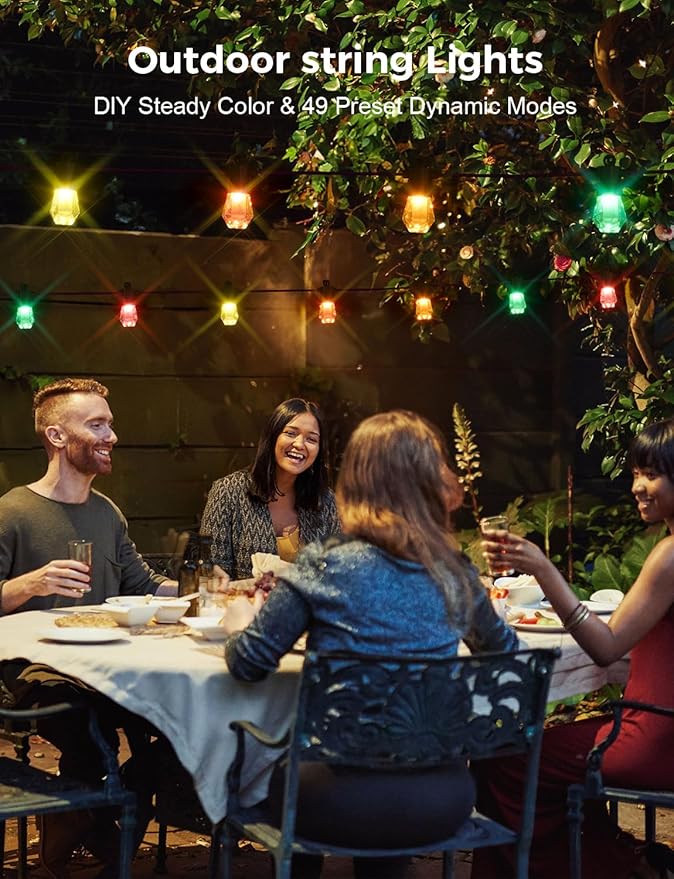 XMCOSY+ 96FT Smart Outdoor String Lights - RGBCWIC Dimmable Acrylic Bulbs, Color Changing LED Patio Lights APP WiFi Control, Compatible with Alexa, IP65 Waterproof Outdoor Lights for Backyard Porch-VerdiqueGarden