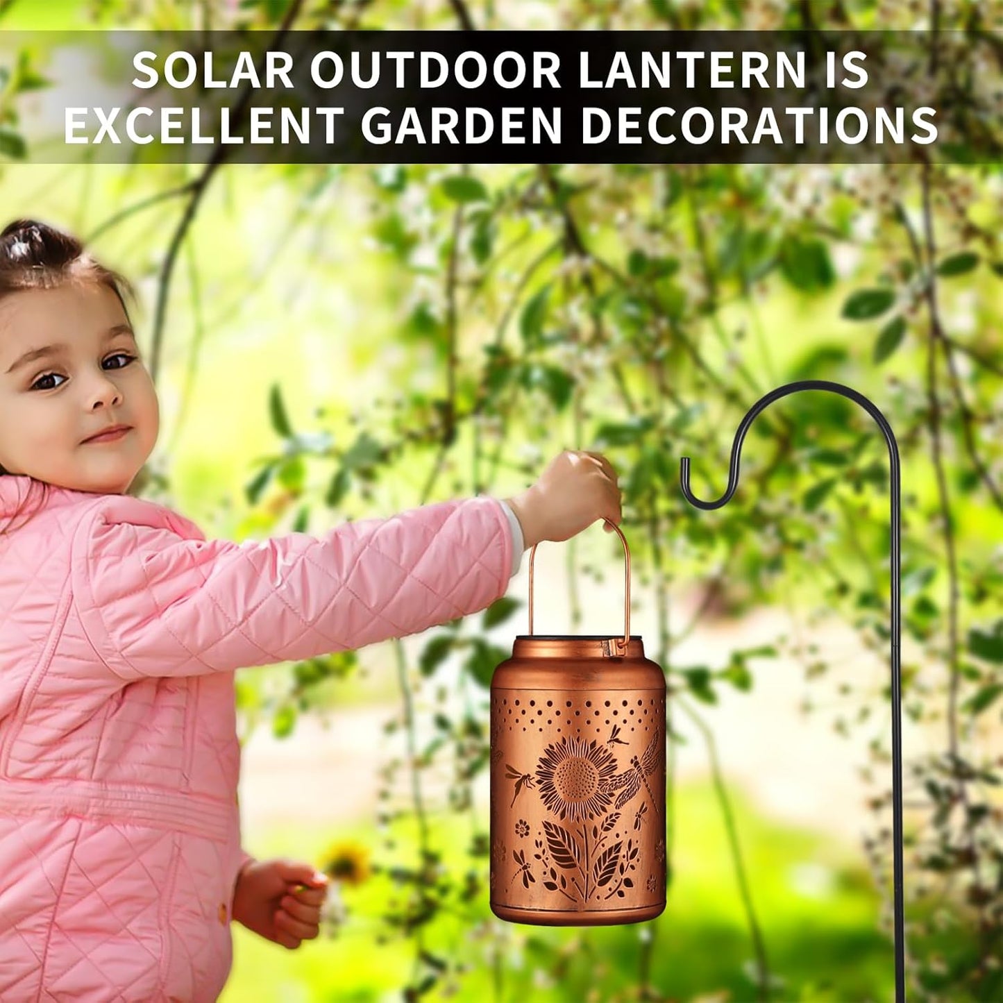 2 Pack Solar Lanterns Outdoor Waterproof, Dragonflies Garden Decor Gifts for Women Mom Grandma Hanging Solar Lights Metal Decoration Outside for Yard, Pati(Sunflowers)-VerdiqueGarden