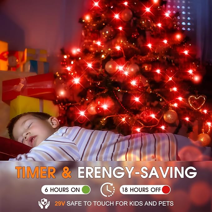 KNONEW 197FT 500 LED Christmas Lights Outdoor String Lights 8 Modes & Time Memory Fairy Light Plug in Waterproof LED String Lights for Xmas Yard Tree Wedding Party Holiday Decorations (Red)-VerdiqueGarden