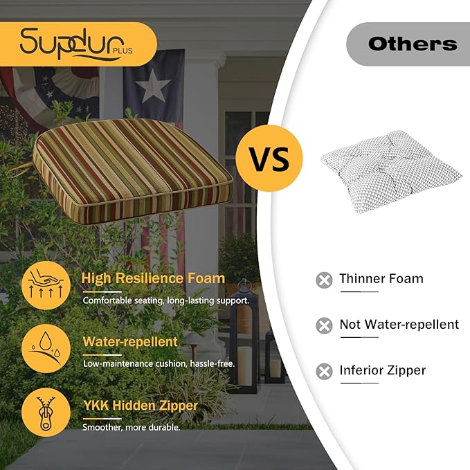 Outdoor Round Corner Seat Cushion, 17"x16"x2", Set of 4, Non Slip Seat Cushion Pads with Removable Cover for Patio Furniture, Garden Yard Lawn, Colorful Stripe-VerdiqueGarden