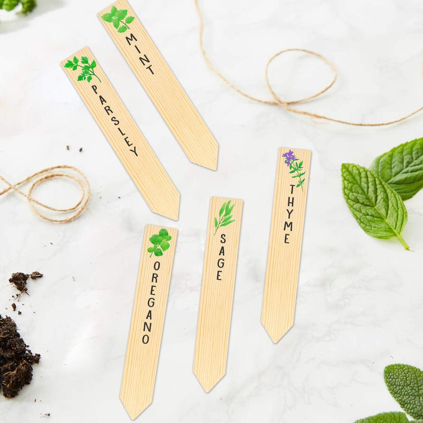 Huray Rayho 12PCS Wooden Indoor Herb Plant Labels Signs - Assorted Indoor Garden Stakes - Re-Usable Plant Tags-VerdiqueGarden