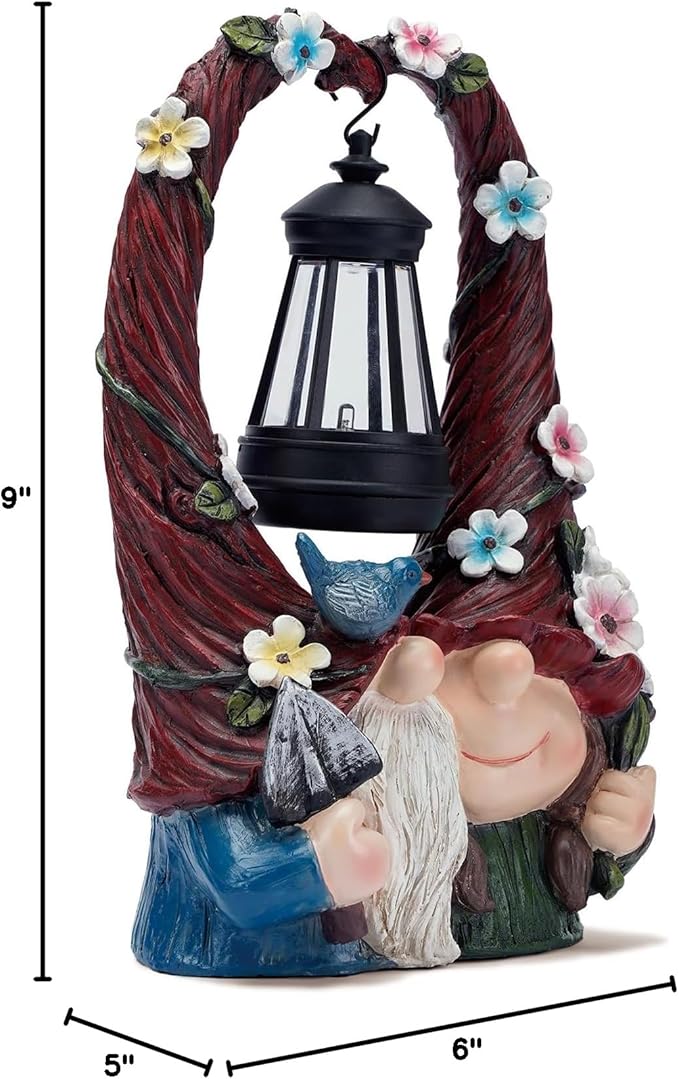 Outdoor Couple Gnome Decorations with Solar Light Lantern Double Cute Gnomes Resin Statues Outdoor Decor Gifts for Valentine's Day Anniversary(Couple Gnome)-VerdiqueGarden