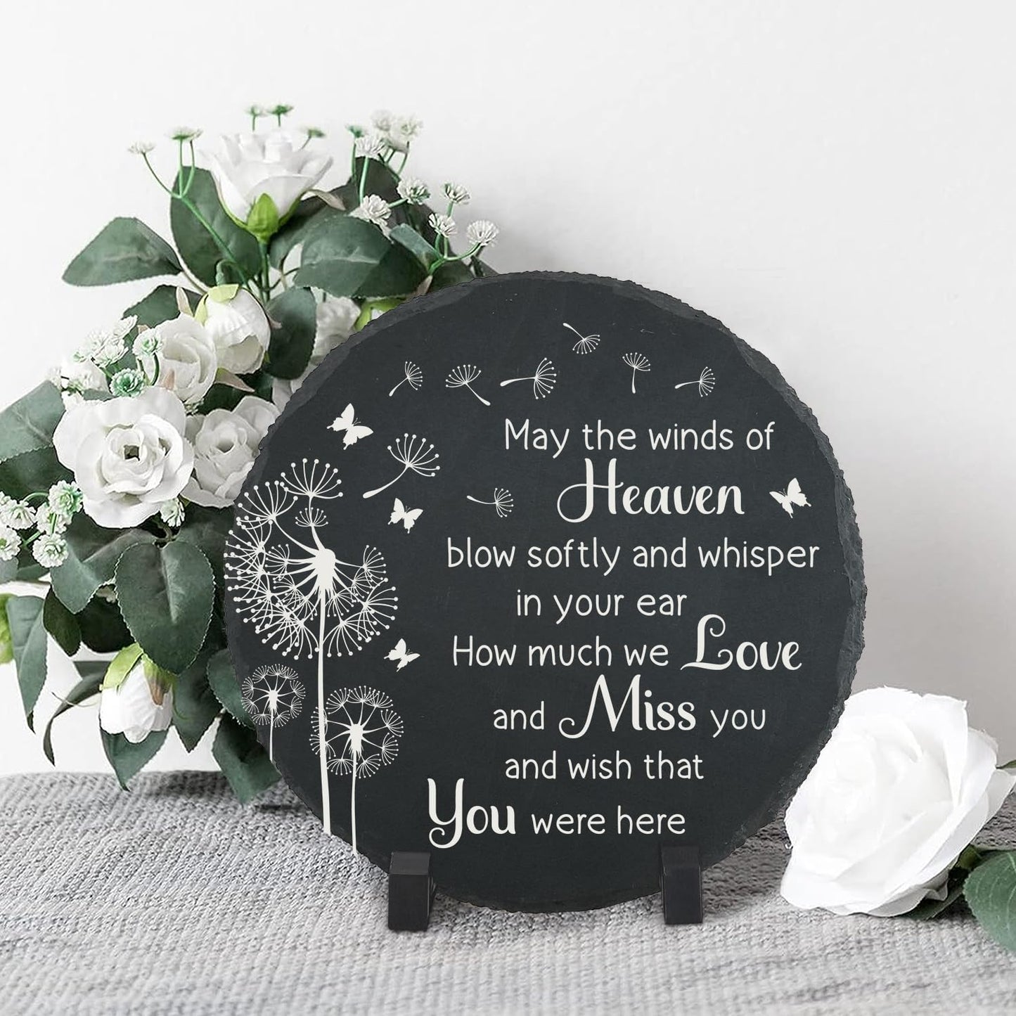 Memorial Garden Slate Stone, Memorial Plaque Sympathy Gifts for Loss of Loved One, Dandelion Memorial Gifts for Loss of Father, Mother, Brother, Son, Husband Stones TNA16-VerdiqueGarden