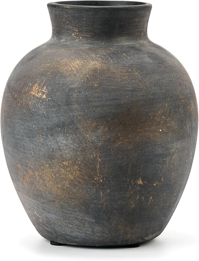 SIDUCAL Ceramic Decorative Flower Vase | 6 Inch Pottery Rustic Farmhouse | Boho | Terracotta Vase for Home Decor, Table, Living Room, Bathroom, Shelf, Mantel Decoration, Bronze-VerdiqueGarden