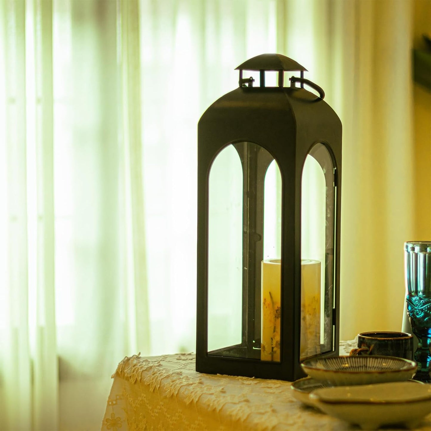 Bdor 20-Inch Metal and Tempered Glass Candle Lantern - Premium Outdoor Lantern, Decorative Lanterns with Handcrafted Design for Patio, Garden & Indoor Decor-VerdiqueGarden