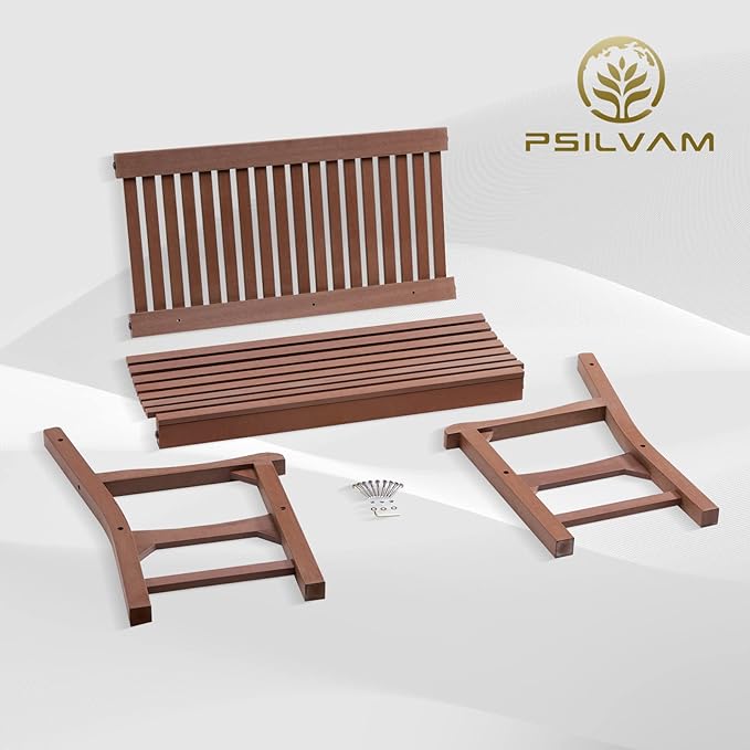 Psilvam Garden Bench, 2-Person Poly Lumber Patio Bench, All-Weather Outdoor Bench That Never Rot and Fade, Suit for Garden, Porch and Park(Brown)-VerdiqueGarden