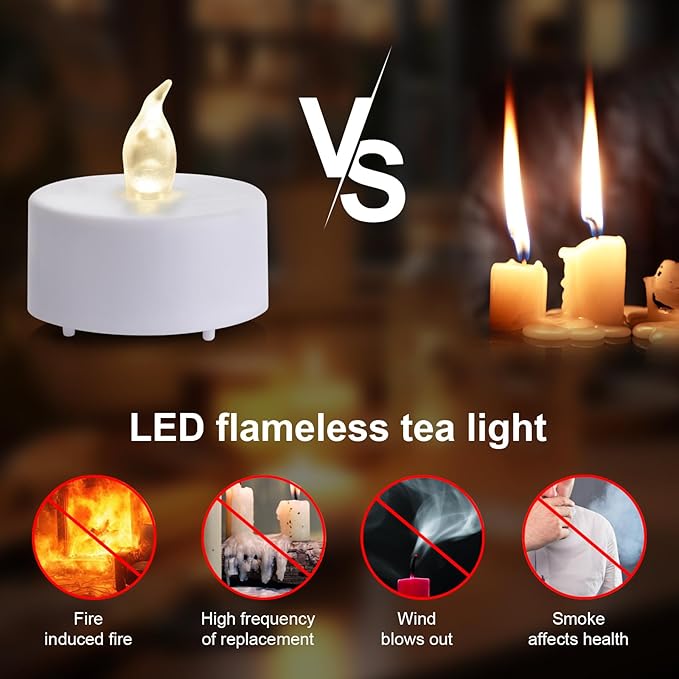 Tea Light Candles with Remote Control,50pack Flickering Flameless LED Candle,Long Lasting 400+Hours,Battery Operated with Timer for Home Decoration Seasonal &Festival Celebration WarmWhite-VerdiqueGarden