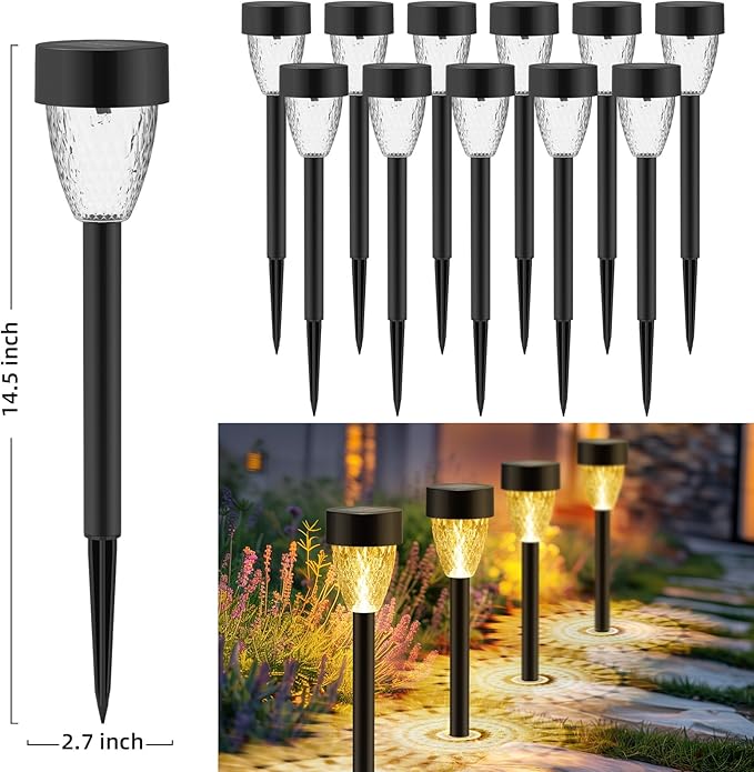 12 Pack Solar Lights Outdoor Waterproof, New Upgraded Solar Garden Lights Up to 12 Hrs Auto On/Off,Solar Pathway Lights Outdoor Outside Lights for Yard Patio,Lawn,Landscape and Pool Decor(3000K)-VerdiqueGarden
