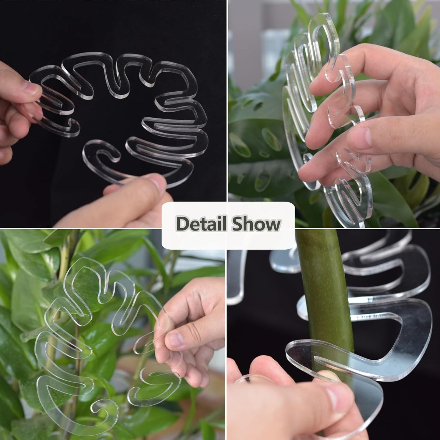 2PCS Plant Stem Support , Acrylic Monstera Stabilizer Grapple Holder Unique Design for Climbing Plants, Turtle Shell Bamboo Clamp Set, Ideal Plant Support for Thriving Growth Indoor Outdoor Plants-VerdiqueGarden