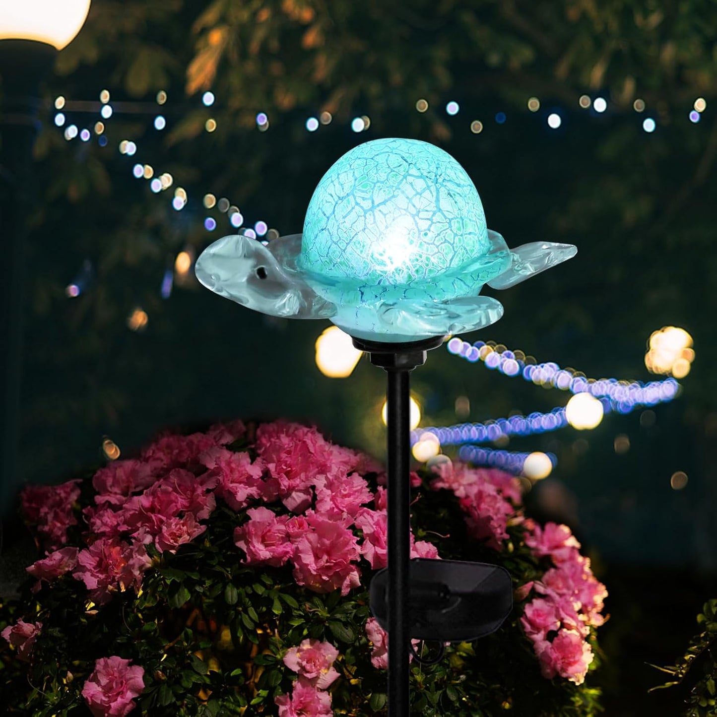 Afirst Decorative Solar Lights Outdoor Solar Turtle Stake Lights Hand Blown Glass Decorative Garden Pathway Light Outdoor Waterproof Glass Stakes Green-VerdiqueGarden