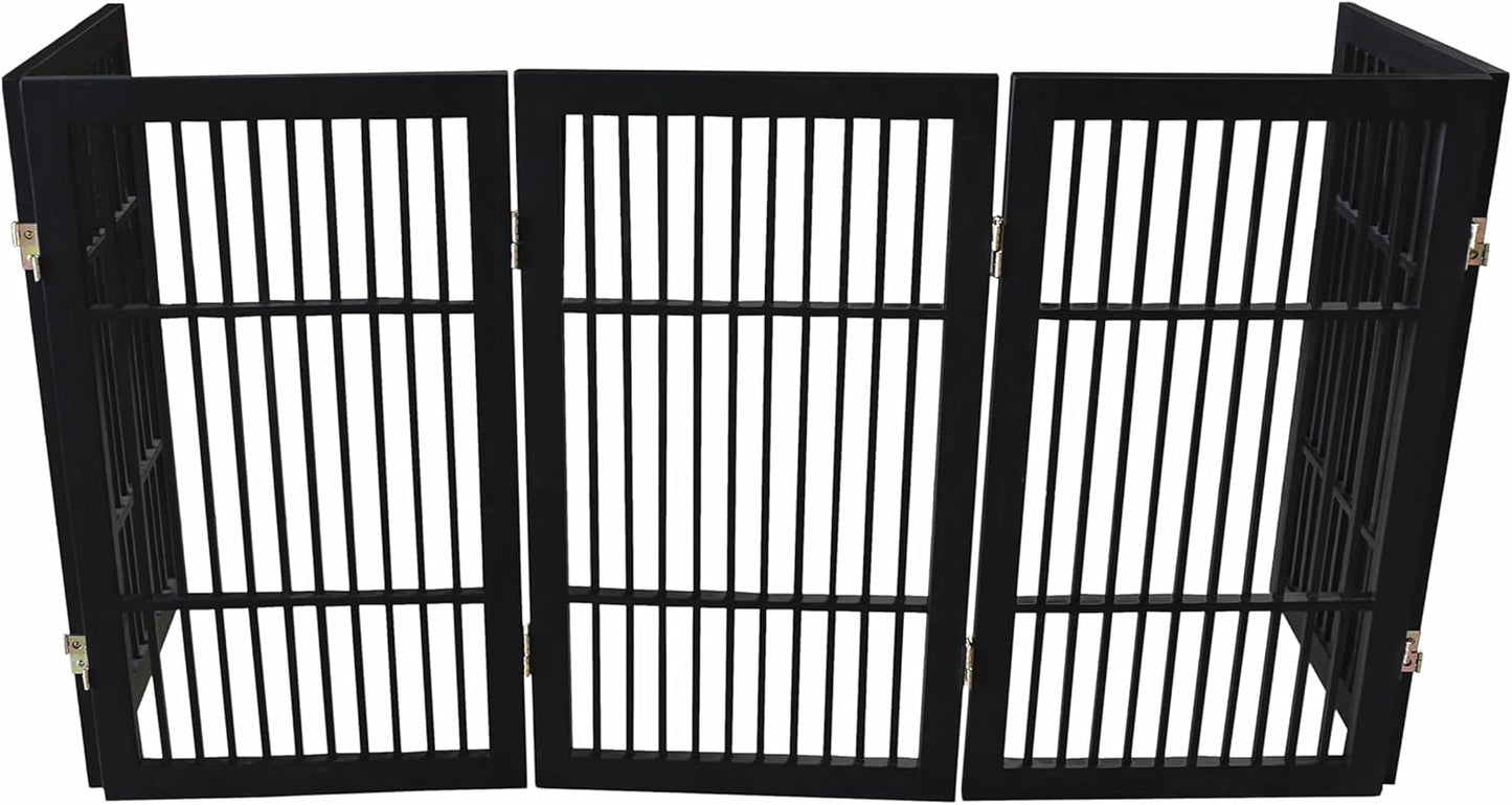 Pet Dog Gate Strong and Durable Freestanding Folding Acacia Hardwood Portable Wooden Fence Indoors or Outdoors by Urnporium (Black Pet Gate, 5 Panel 30" Tall)-VerdiqueGarden
