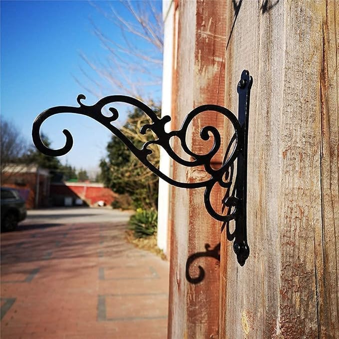 N+A Sunshine Iron Metal Hanging Planter Bracket, 2 Pack Wall Hooks for Hanging Birds Feeders, Latern, Wind Chimes, Coat, Decorative Indoor Outdoor (Black)-VerdiqueGarden